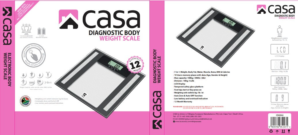 Electronic 7 In 1 Diagnostic Glass Bathroom Scale