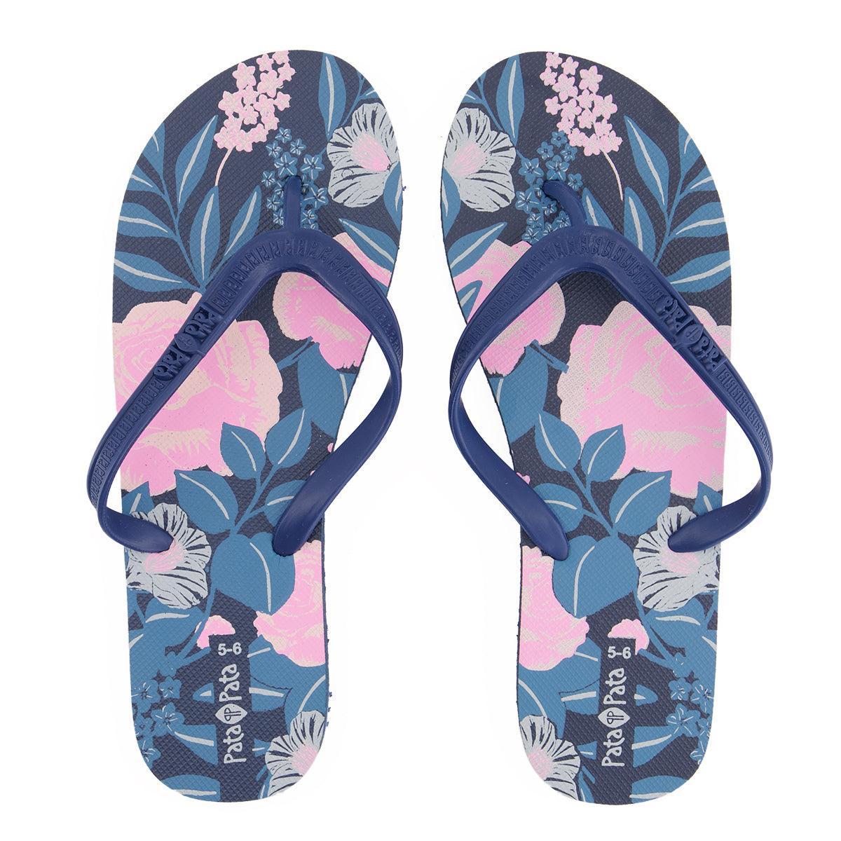 Pata Pata Ladies Flip Flops Navy Floral Size 7/8 - Livestainable.co.za