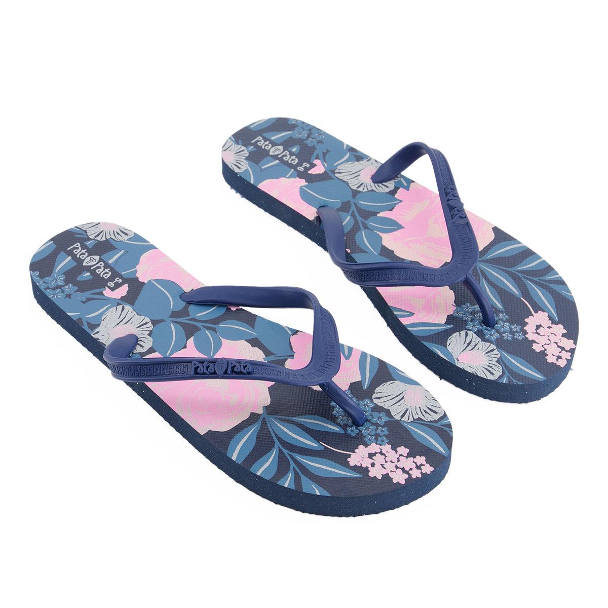 Pata Pata Ladies Flip Flops Navy Floral Size 7/8 - Livestainable.co.za