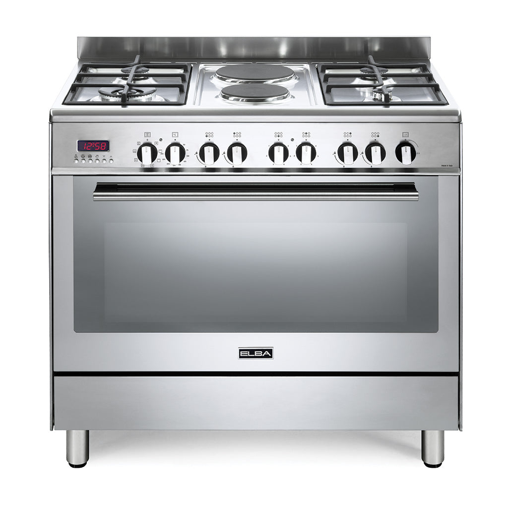 Elba Fusion 90Cm 4 Burner Gas Cooker With 2 Electric Plates And Electric Oven- Stainless Steel