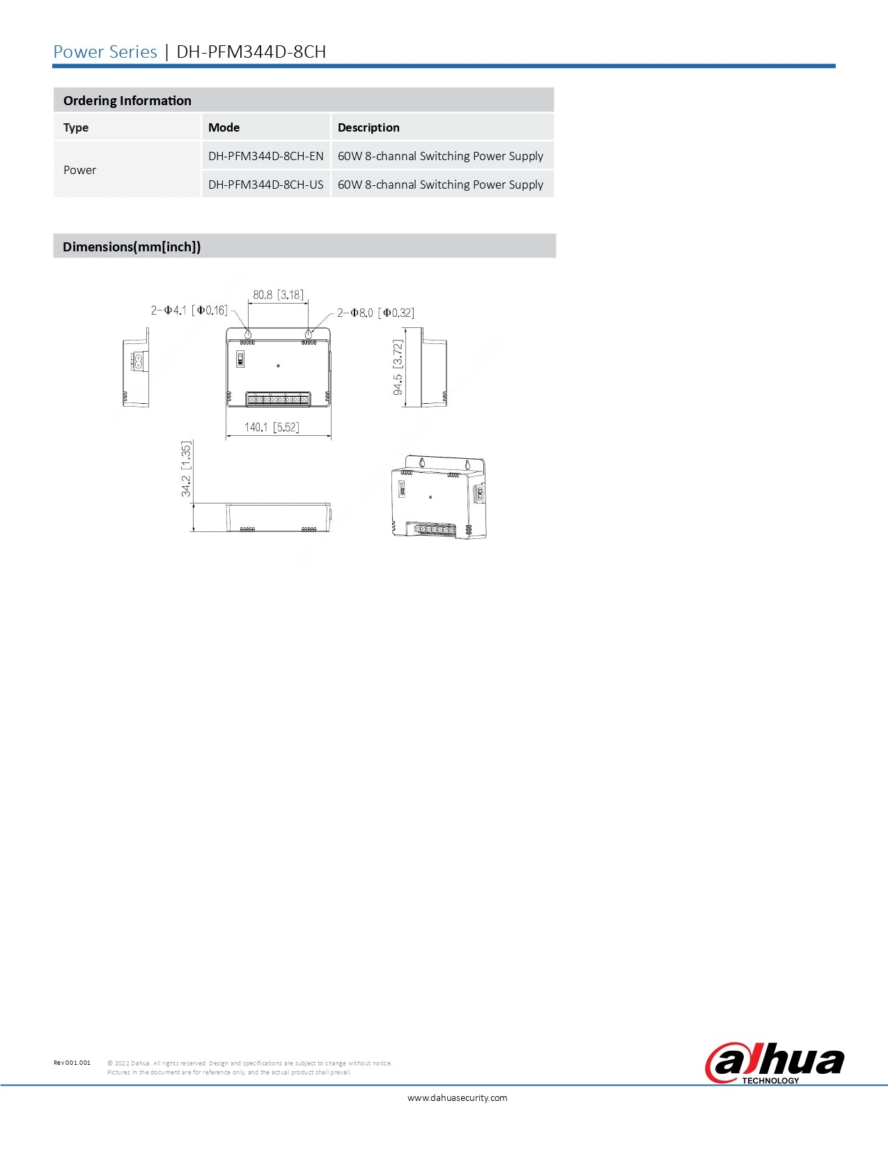 Dahua Power Adapter - 8 Channel