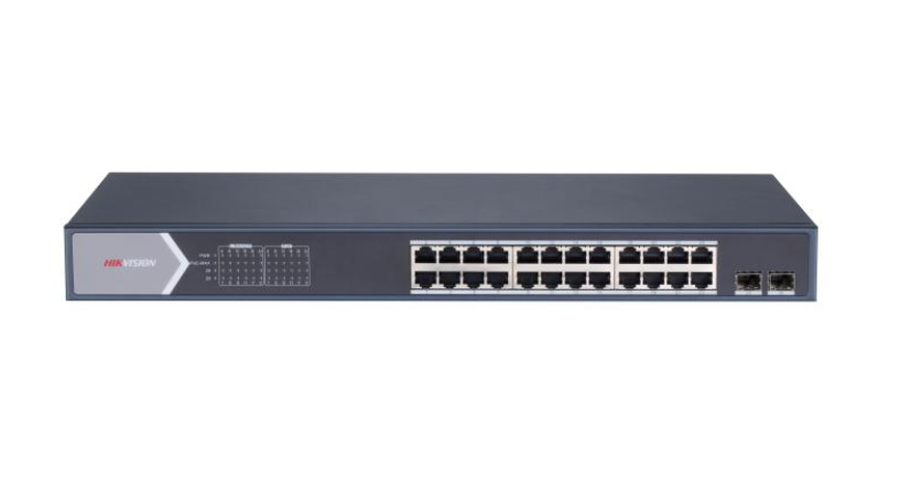 24-Port Gigabit Smart PoE Switch, 370W PoE Budget, 2 × SFP Ports, Hikvision Topology Management