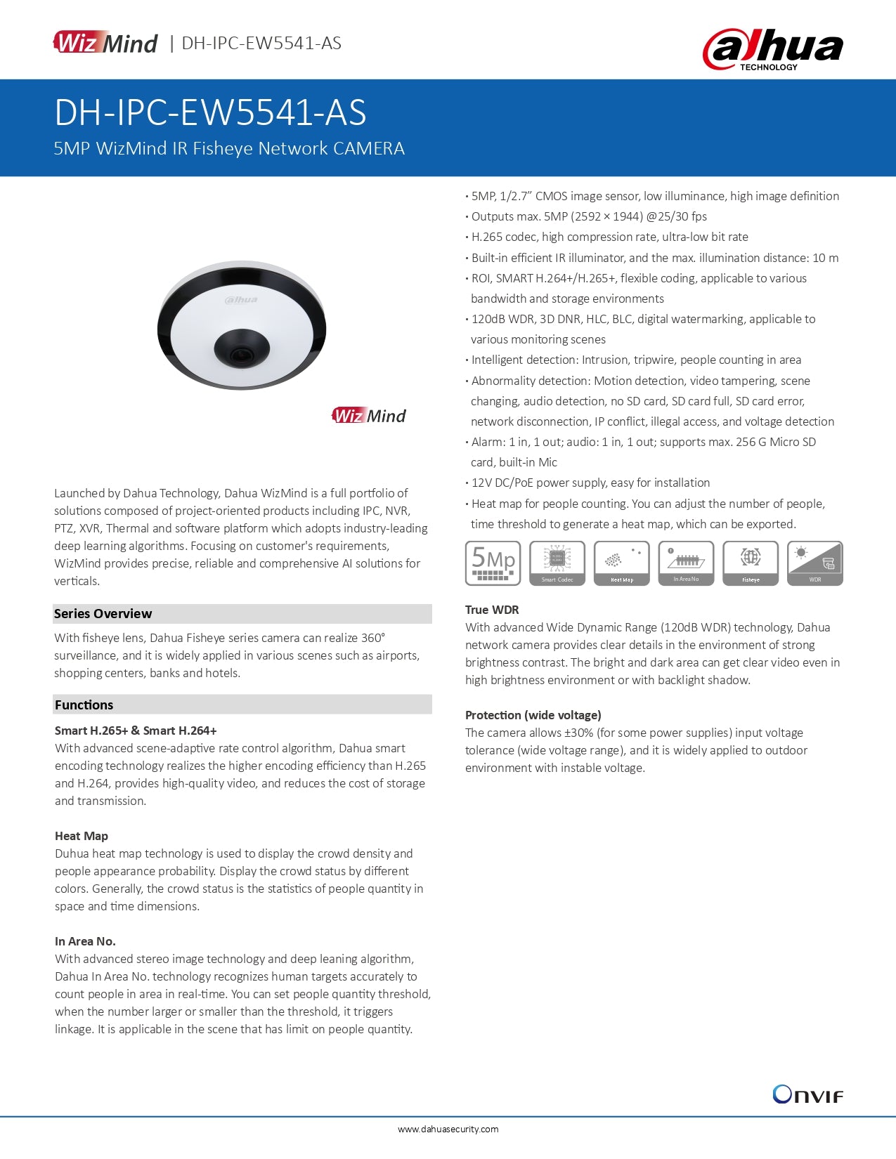 Dahua Dome 5MP Panoramic WDR AU SD Slot POE
