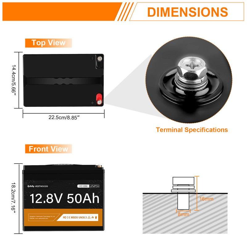 Vestwoods 12.8V 50Ah Lithium Battery With Bms - Livestainable.co.za