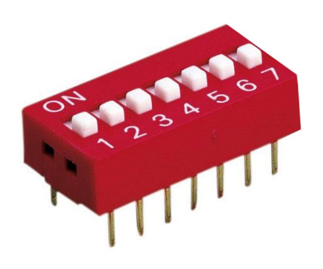 Dip Switch Std 7Pole 100Ma 7.62Mm Red Ds07Rd